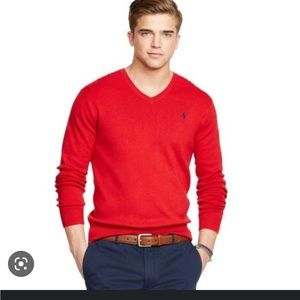 Polo Ralph Lauren Pima Cotton V-Neck Sweater Red Size medium
